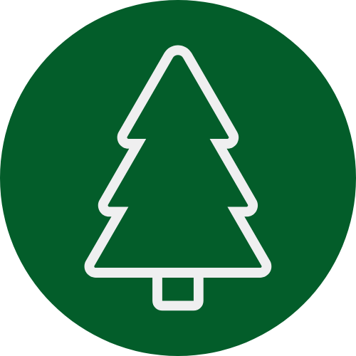 A green circle with a white tree in the middle.
