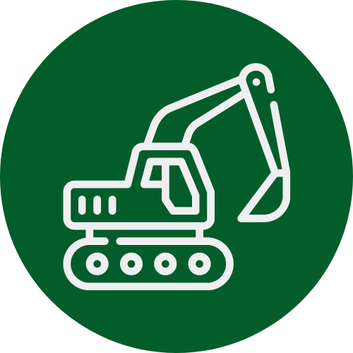A green circle with an image of a construction truck.